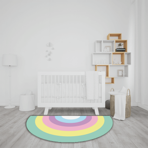 שטיח בצורת חצי עיגול בהדפס צבעוני של קשת בענן