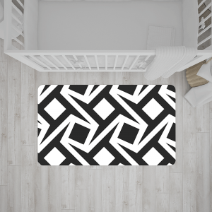 שטיח בהדפס גיאומטרי בצבעי שחור-לבן
