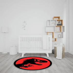 שטיח בהדפס שלד דינוזאור באדום-שחור