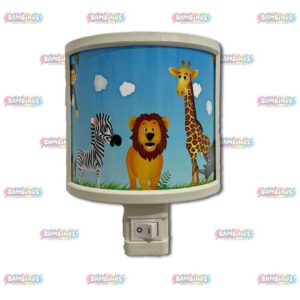 מנורת לילה אישית לקיר בחדר ילדים עם איור מעוצב של חיות בטבע