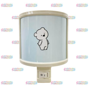 מנורת לילה אישית לקיר בחדר ילדים עם איור מעוצב של דובי לבן על רקע תכלת