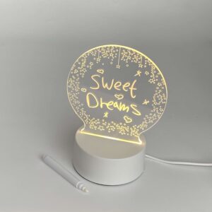 מנורת לילה אישית בצורת עיגול בשילוב לוח כתיבה מחיק